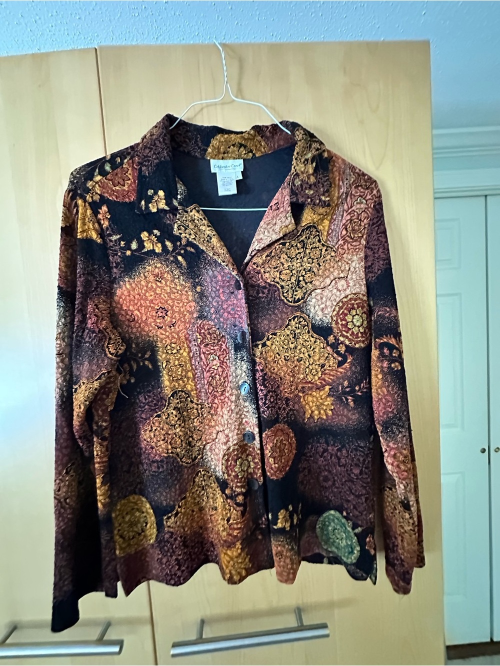Coldwater Creek  Women’s Button-Front Patterned Blouse -  autumn colors